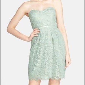Jenny Yoo Sage Green Strapless Lace Bridesmaids Dress